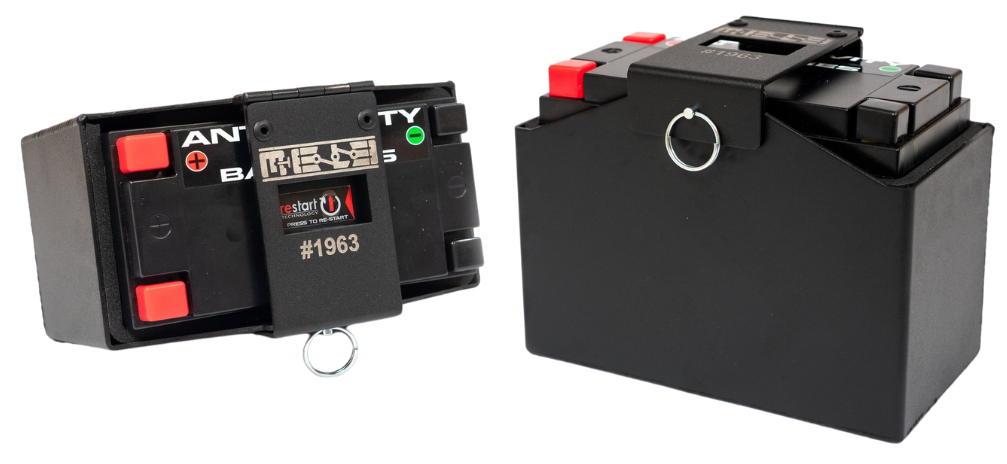 top and side profile view of ATX 20 rally spec battery mount and ATX 20 Antigravity lithium battery