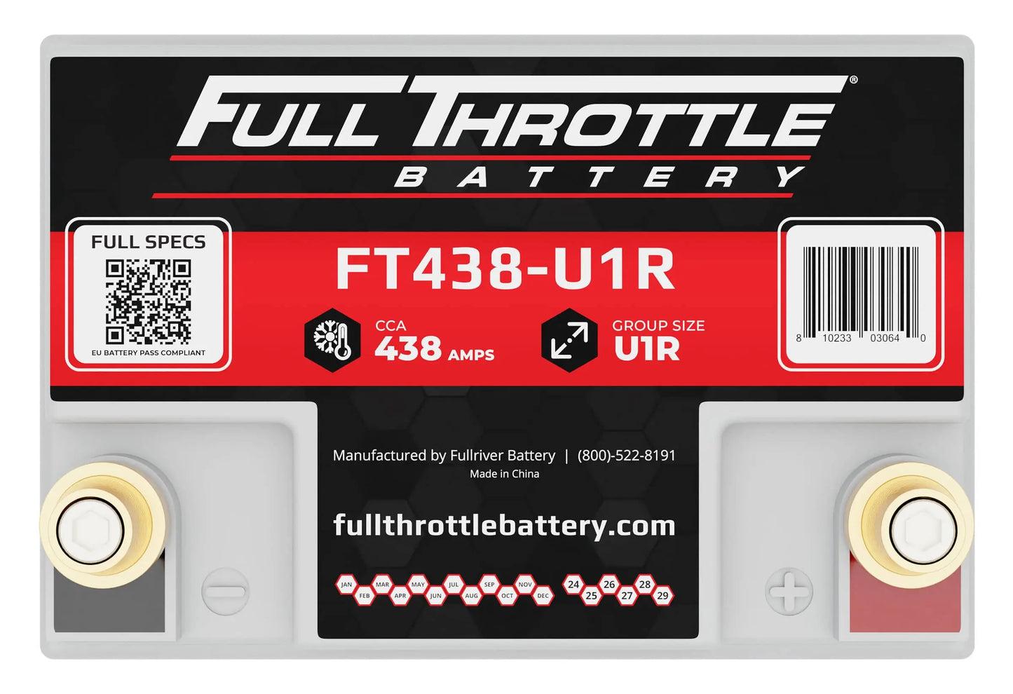 Full Throttle FT438-U1R AGM Battery With Terminals