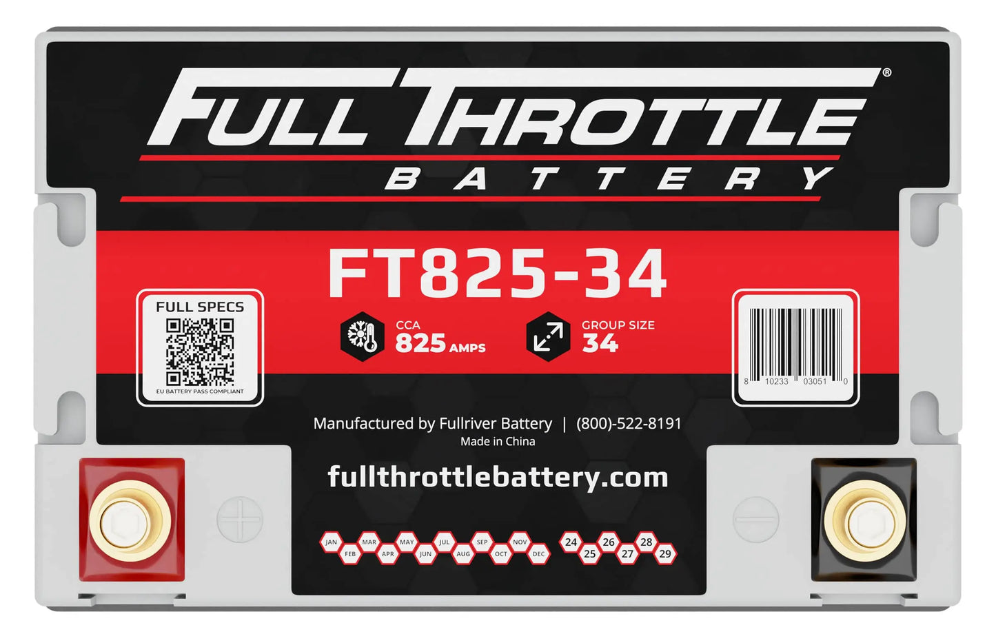 top view Full Throttle FT 825-34 AGM battery