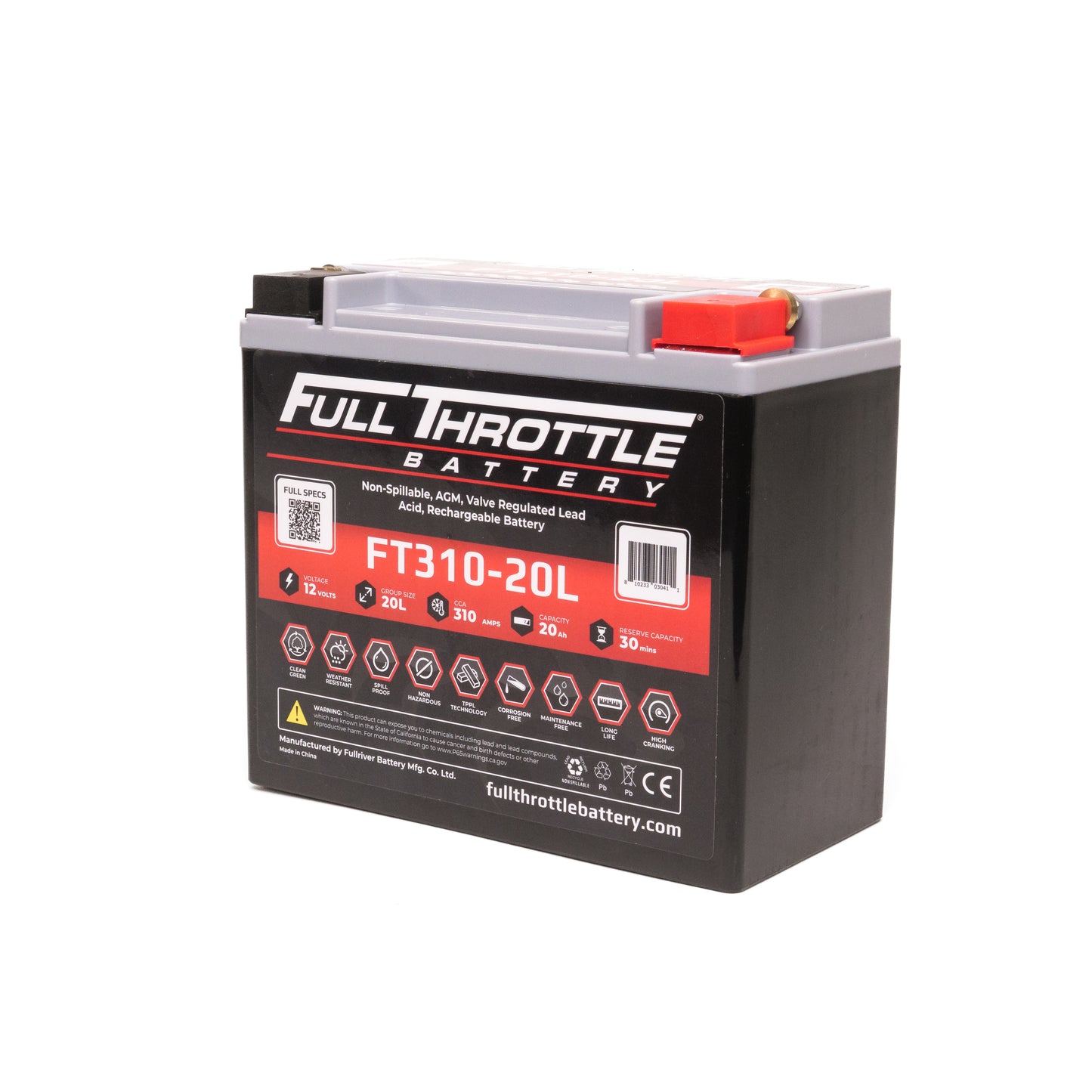 side profile Full Throttle FT310-20L AGM battery