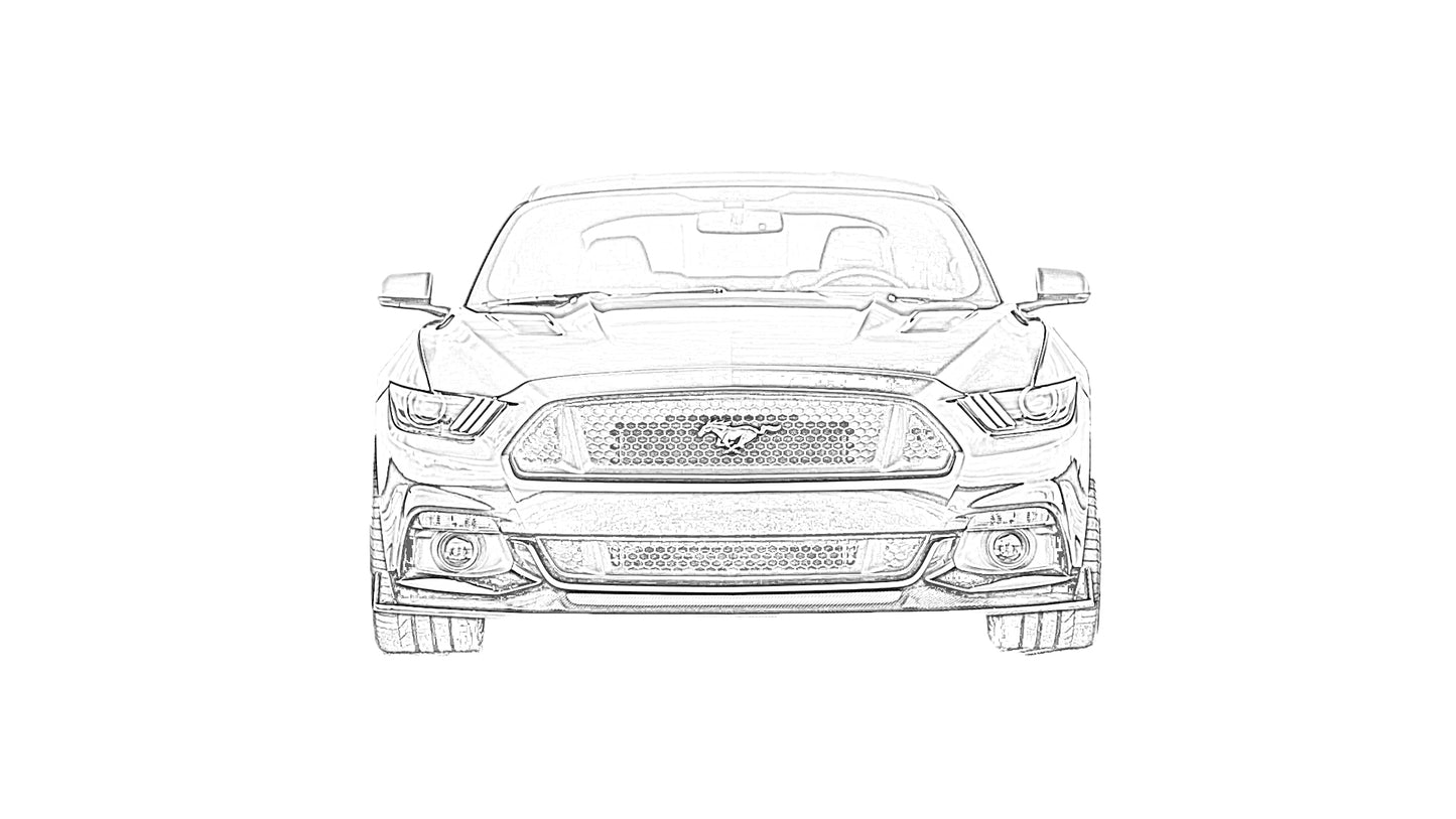 Ford Mustang black and white image