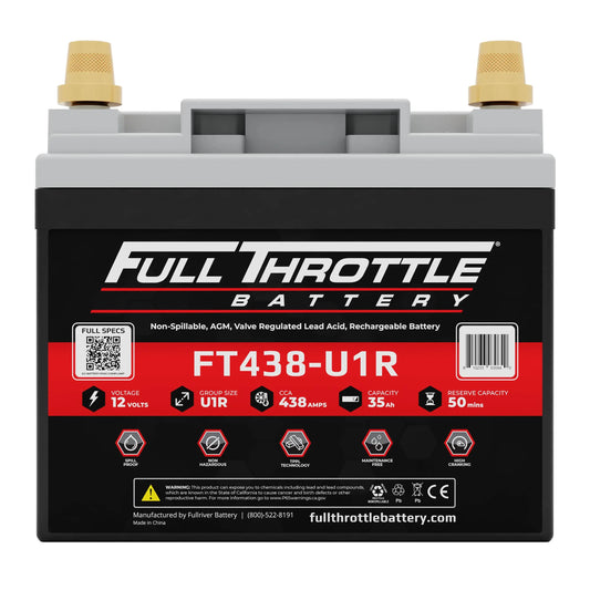 Full Throttle FT438-U1R AGM Battery With Terminals