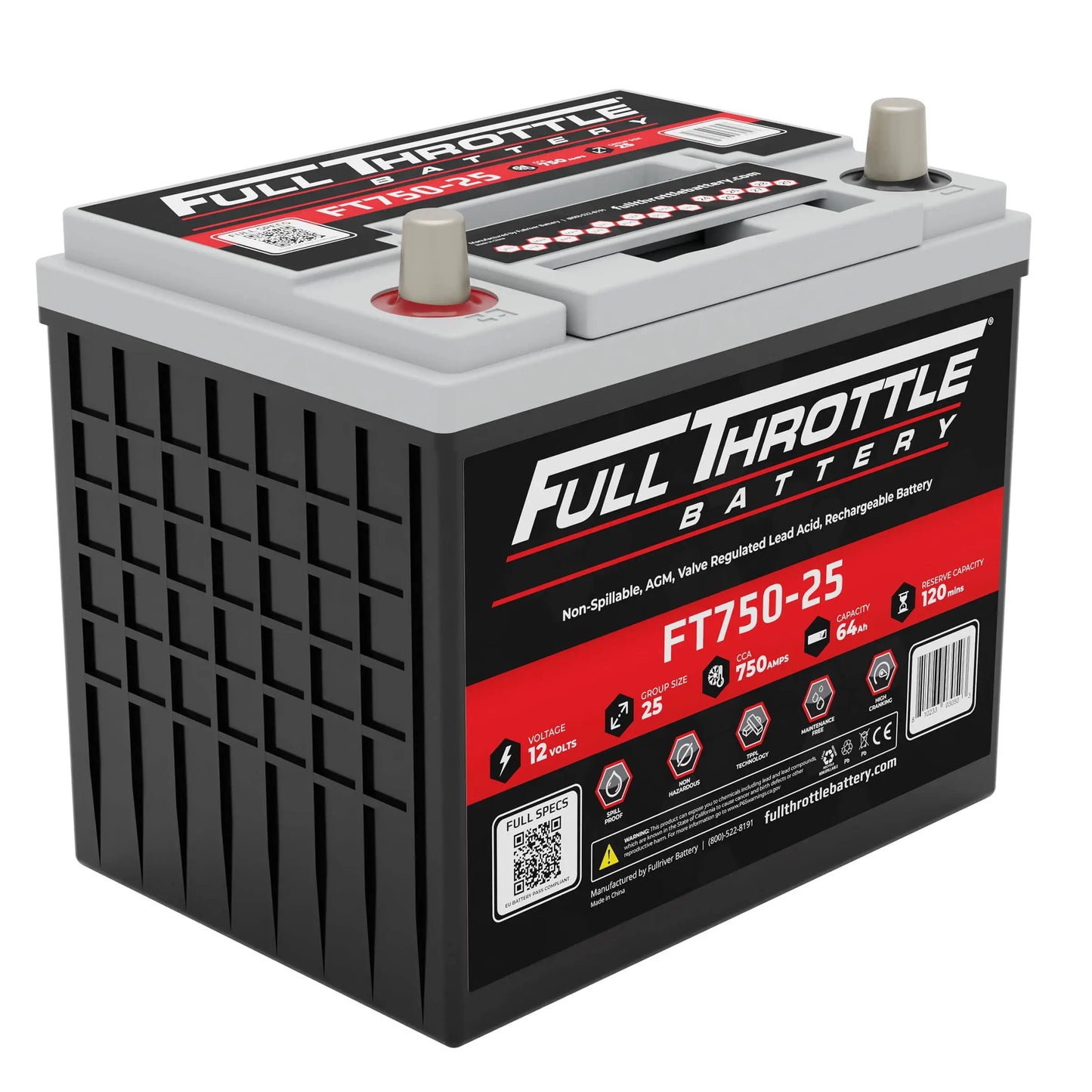 side profile Full Throttle FT750-25 AGM battery 