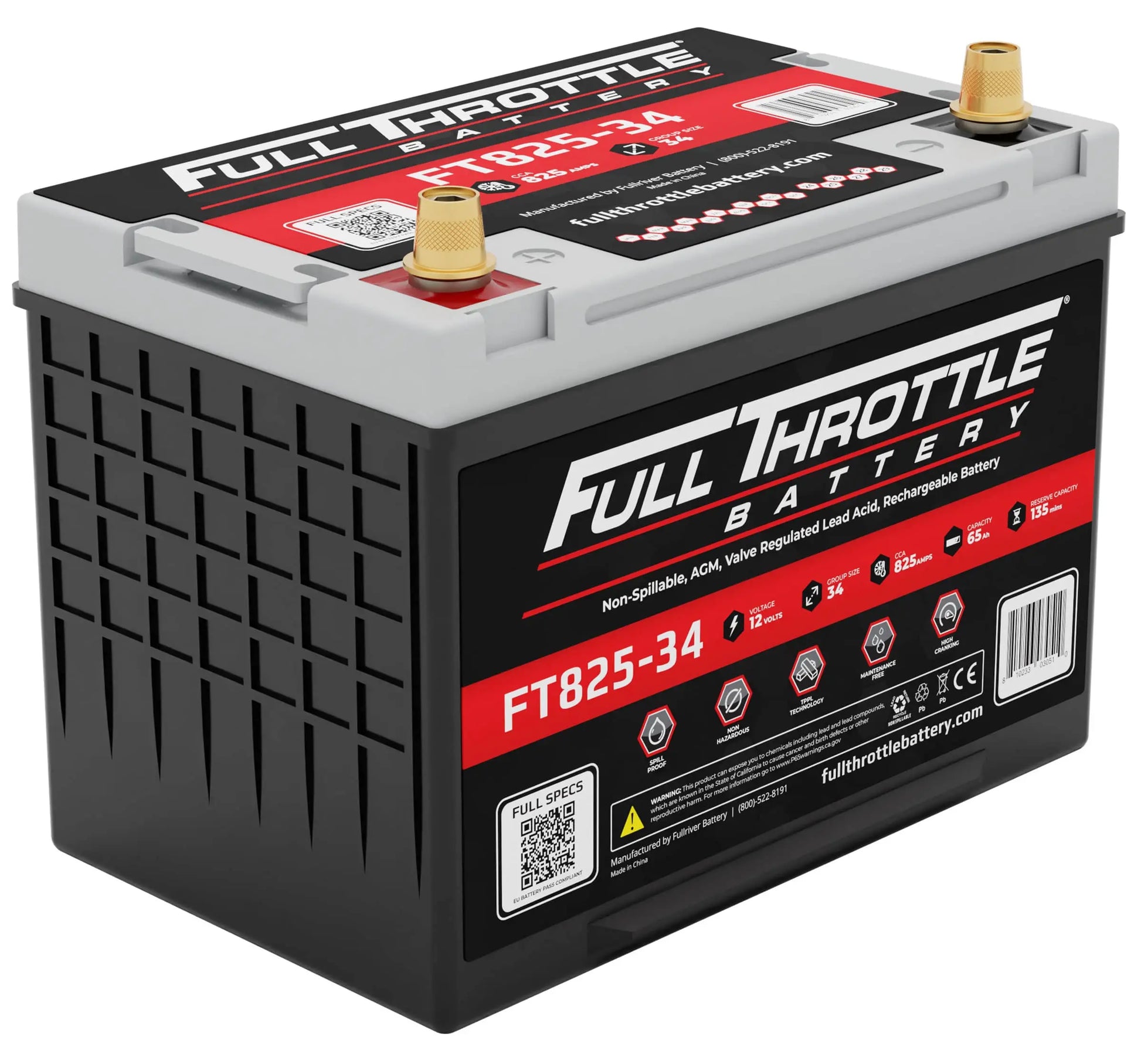 side profile FT825-34 AGM battery 