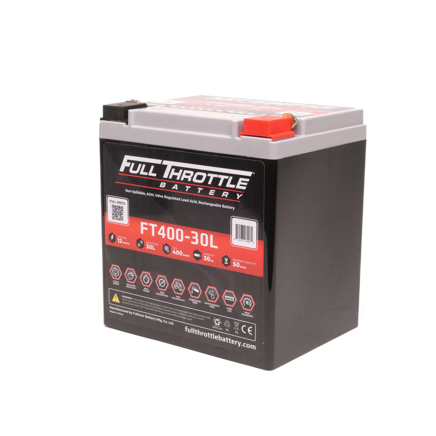 side profile Full Throttle FT400-30L AGM battery 