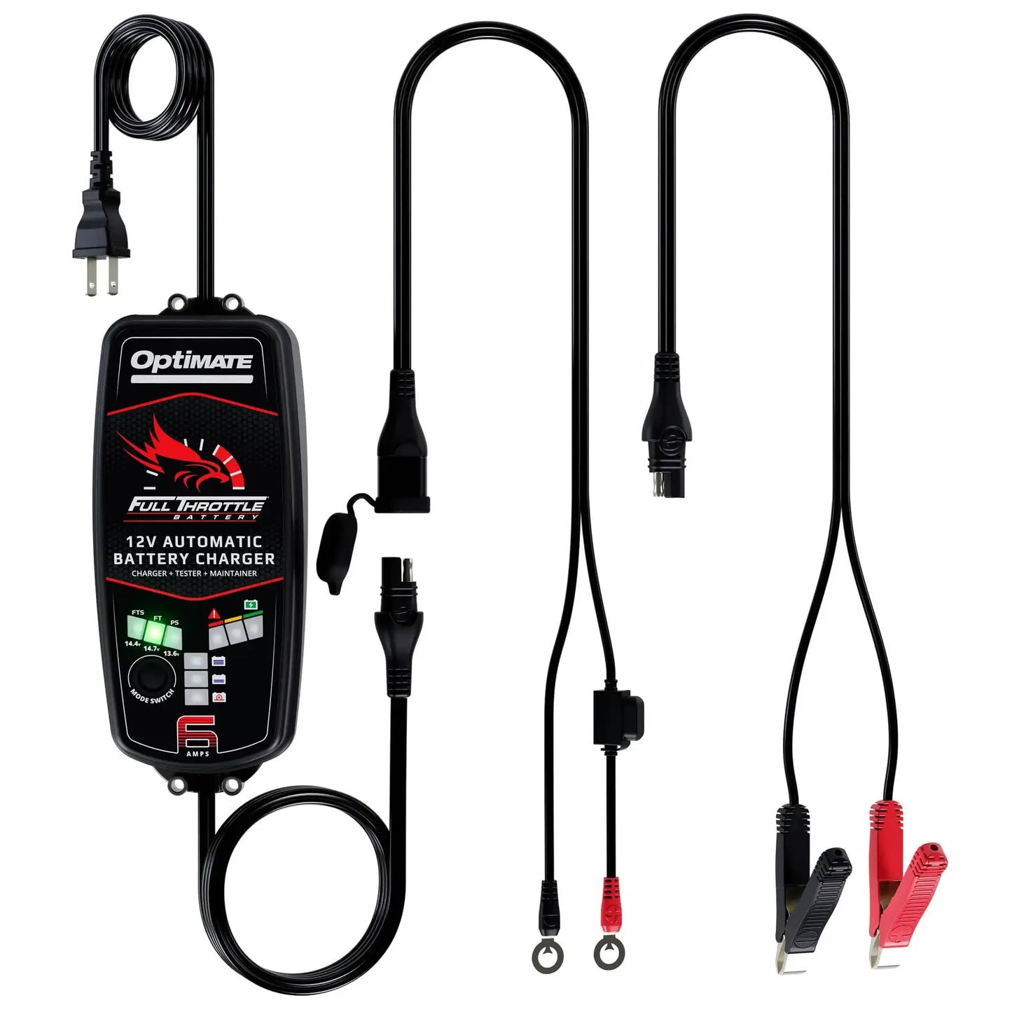 ring clamps, alligator clips, Full Throttle Optimate 6 Ah AGM battery charger