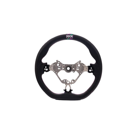 HKS Direct Fit Steering Wheel Black Smooth Leather w/ Perforated Grip, Oil Slick Stitching, and Embroidered HKS Logo 2017-2025 BRZ / 2022-2025 GR86 / 2017-2020 GT86
