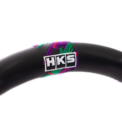 HKS Direct Fit Steering Wheel Black Smooth Leather w/ Perforated Grip, Oil Slick Stitching, and Embroidered HKS Logo 2015-2021 WRX / 2015-2021 STI