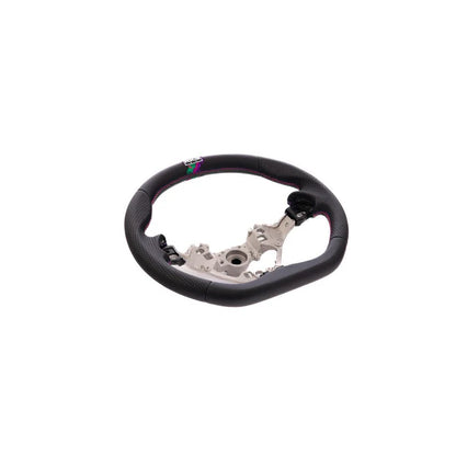 HKS Direct Fit Steering Wheel Black Smooth Leather w/ Perforated Grip, Oil Slick Stitching, and Embroidered HKS Logo 2015-2021 WRX / 2015-2021 STI