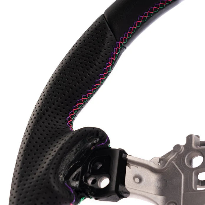 HKS Direct Fit Steering Wheel Black Smooth Leather w/ Perforated Grip, Oil Slick Stitching, and Embroidered HKS Logo 2017-2025 BRZ / 2022-2025 GR86 / 2017-2020 GT86
